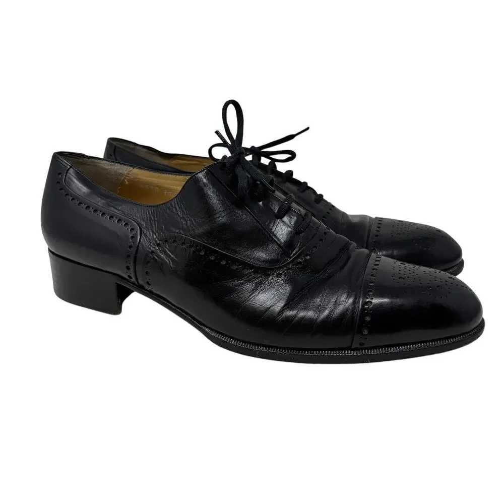 VTG R Martegani Oxford Wingtip Brogues Mens 10.5 D Black Leather Made In Italy
